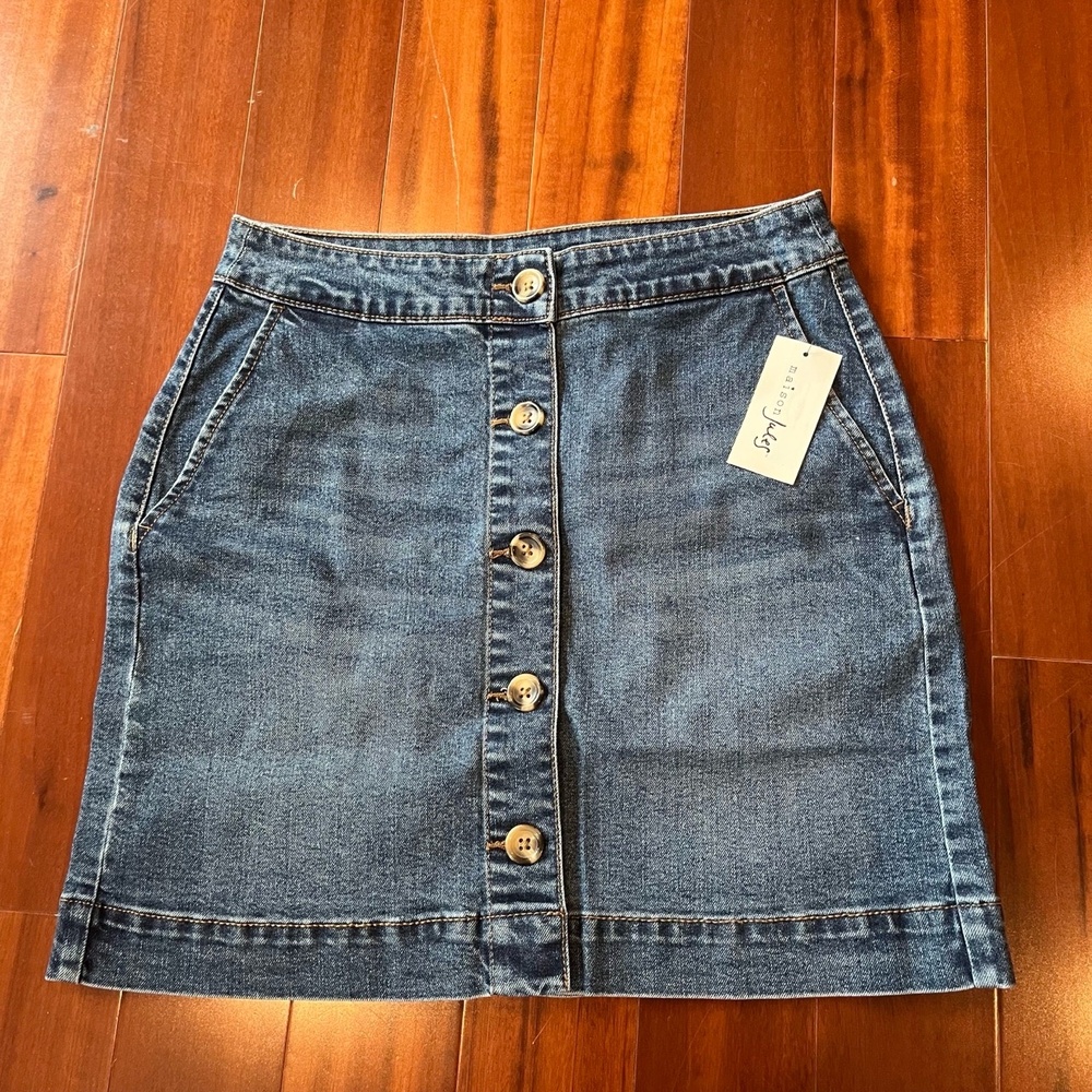 New NWT Maison Jules Denim Skirt Merci Wash Jean Mini Button-Frontโ Pockets Sz 2